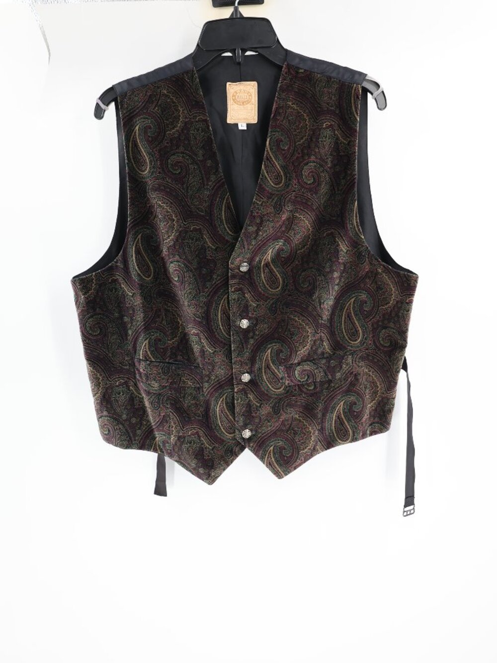 VTG Wah Maker Frontier Vest Mens Large Paisley Western V Neck velvet waistcoat